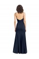 Azul marina oscuro Cubierta Cuello Alto Tirantes espagueti Crepé Elástico Largo Formales Vestidos de dama de honor / Vestidos de fiesta Fábrica