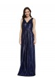 Azul marina oscuro Cubierta Cuello en V Lentejuela Largo Formales Vestidos de dama de honor / Vestidos de fiesta Fábrica