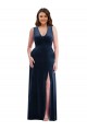 Azul marina oscuro Cubierta Cuello en V Terciopelo Elástico Largo Formales Vestidos de dama de honor / Vestidos de fiesta Fábrica
