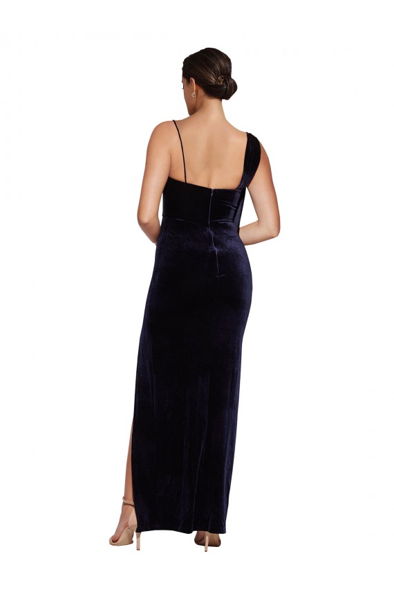 Azul marina oscuro Cubierta Tirantes espagueti Cuadrado Terciopelo Elástico Largo Formales Vestidos de dama de honor / Vestidos de fiesta Fábrica