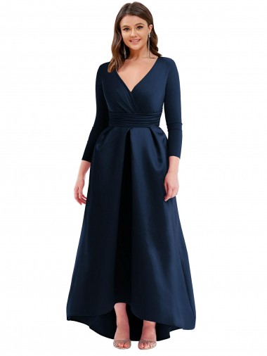 Azul marina oscuro Cuello en V Spandex Largo Asimétrico Formales Vestidos de dama de honor / Vestidos de fiesta Fábrica
