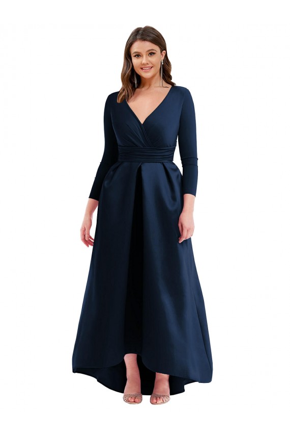 Azul marina oscuro Cuello en V Spandex Largo Asimétrico Formales Vestidos de dama de honor / Vestidos de fiesta Fábrica