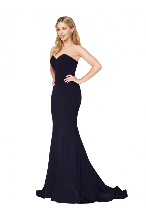 Azul marina oscuro Sirena Cuello Alto Barrer tren Crepé Elástico Largo Formales Vestidos de dama de honor / Vestidos de fiesta Fábrica