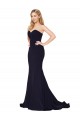 Azul marina oscuro Sirena Cuello Alto Barrer tren Crepé Elástico Largo Formales Vestidos de dama de honor / Vestidos de fiesta Fábrica
