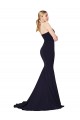 Azul marina oscuro Sirena Cuello Alto Barrer tren Crepé Elástico Largo Formales Vestidos de dama de honor / Vestidos de fiesta Fábrica