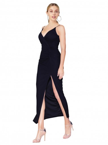 Azul marina oscuro Sirena Cuello en V Cuello Alto Gasa Corto Formales Vestidos de dama de honor / Vestidos de fiesta / Vestidos de cóctel Fábrica