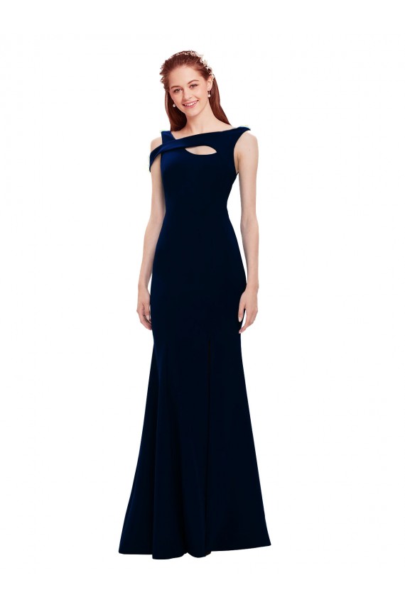 Azul marina oscuro Sirena Hombros Descubiertos Crepé Elástico Largo Formales Vestidos de dama de honor / Vestidos de fiesta Fábrica