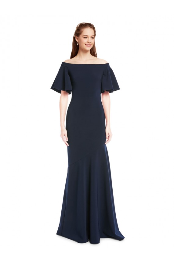 Azul marina oscuro Sirena Hombros Descubiertos Crepé Elástico Largo Formales Vestidos de dama de honor / Vestidos de fiesta Fábrica