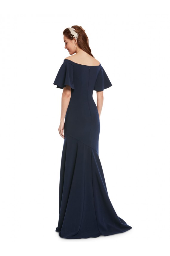 Azul marina oscuro Sirena Hombros Descubiertos Crepé Elástico Largo Formales Vestidos de dama de honor / Vestidos de fiesta Fábrica