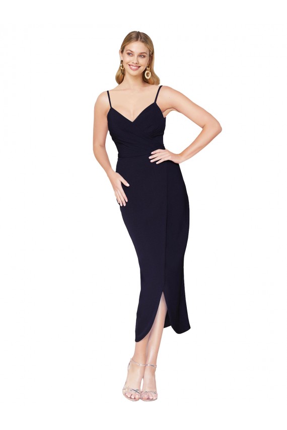 Azul marina oscuro Sirena Tirantes espagueti Crepé Elástico Corto Asimétrico Formales Vestidos de dama de honor / Vestidos de fiesta / Vestidos de cóctel Fábrica