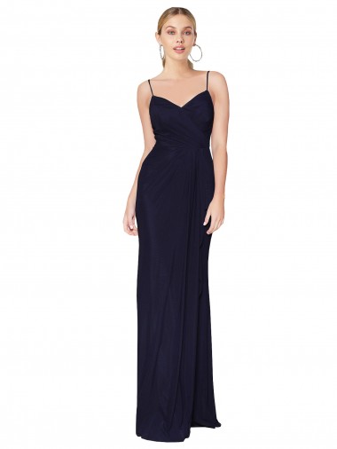Azul marina oscuro Sirena Tirantes espagueti Gasa Largo Formales Vestidos de dama de honor / Vestidos de fiesta Fábrica