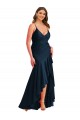 Azul marina oscuro Sirena Tirantes espagueti Satén sedoso Largo Asimétrico Formales Vestidos de dama de honor / Vestidos de fiesta Fábrica