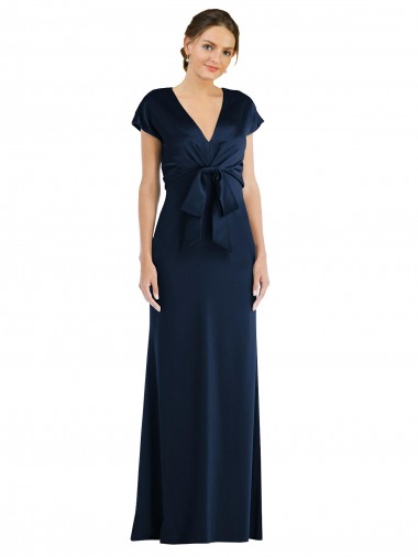 Azul marina oscuro Trompeta Hombros Descubiertos Crepé Elástico Largo Formales Vestidos de dama de honor / Vestidos de fiesta Fábrica