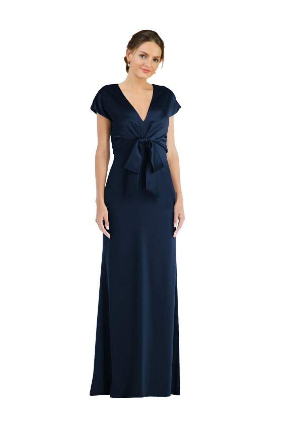 Azul marina oscuro Trompeta Hombros Descubiertos Crepé Elástico Largo Formales Vestidos de dama de honor / Vestidos de fiesta Fábrica