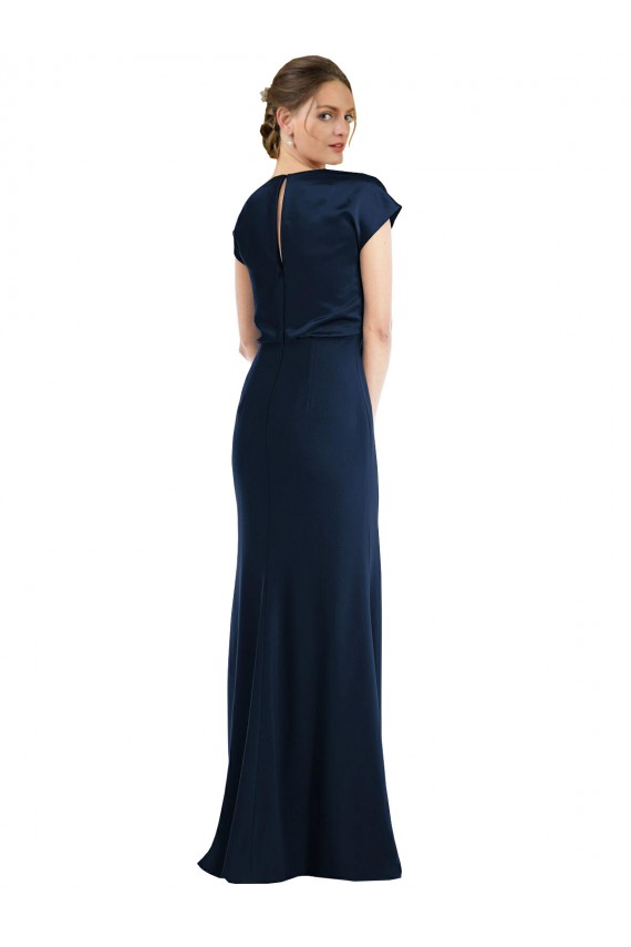 Azul marina oscuro Trompeta Hombros Descubiertos Crepé Elástico Largo Formales Vestidos de dama de honor / Vestidos de fiesta Fábrica