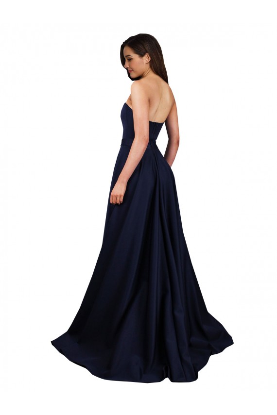 Azul marina oscuro línea A Cuello Alto Crepé Elástico Largo Formales Vestidos de dama de honor / Vestidos de fiesta Fábrica
