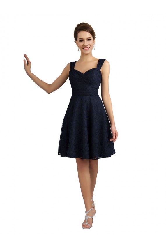 Azul marina oscuro línea A Cuello de Corazón Encaje Corto Vestidos de dama de honor / Vestidos de cóctel Fábrica