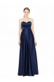Azul marina oscuro línea A Cuello de Corazón Satén elástico Largo Formales Vestidos de dama de honor / Vestidos de noche Fábrica