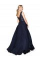 Azul marina oscuro línea A Cuello en V Cuello Alto Gasa Lentejuela Largo Vestidos de dama de honor / Vestidos de fiesta Fábrica