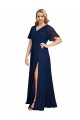Azul marina oscuro línea A Cuello en V Gasa Largo Formales Vestidos de dama de honor / Vestidos de fiesta Fábrica