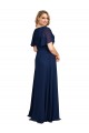 Azul marina oscuro línea A Cuello en V Gasa Largo Formales Vestidos de dama de honor / Vestidos de fiesta Fábrica