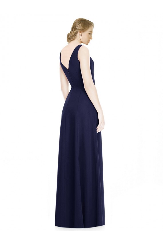 Azul marina oscuro línea A Gasa Largo Vestidos de dama de honor Fábrica