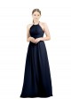 Azul marina oscuro línea A Halter Cuello Alto Gasa Largo Vestidos de dama de honor Fábrica