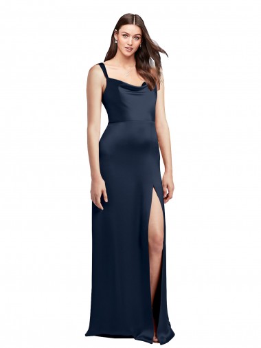 Azul marina oscuro línea A Satén elástico Largo Formales Vestidos de dama de honor / Vestidos de fiesta Fábrica