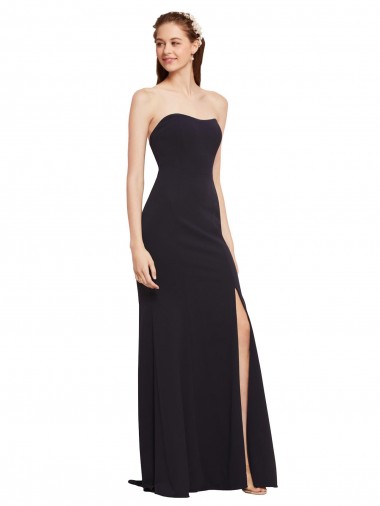 Azul marina oscuro línea A Sin tirantes Crepé Elástico Largo Formales Vestidos de dama de honor / Vestidos de fiesta Fábrica