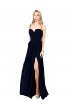 Azul marina oscuro línea A Tirantes espagueti Gasa Largo Formales Vestidos de dama de honor / Vestidos de noche Fábrica