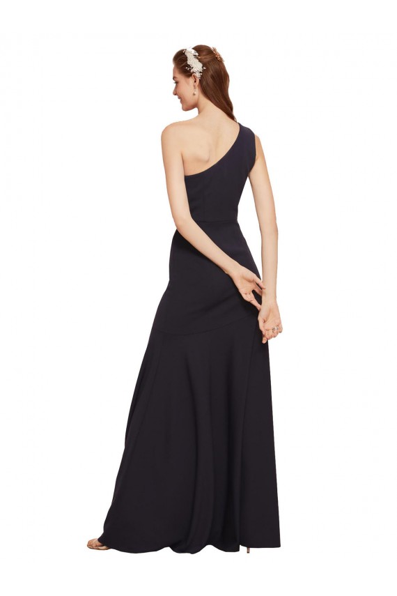 Azul marina oscuro línea A Un Hombre Crepé Elástico Largo Formales Vestidos de dama de honor / Vestidos de fiesta Fábrica