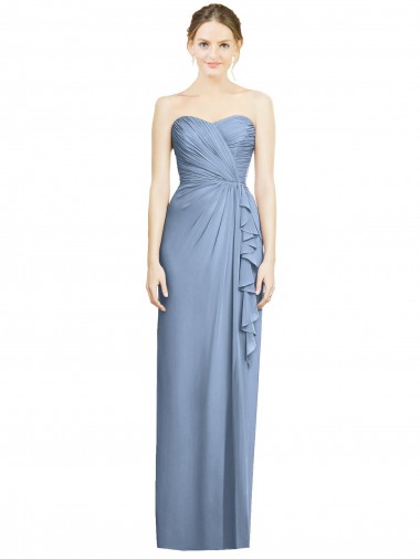 Azul polvoriento Cubierta Cuello de Corazón Sin tirantes Gasa Largo Vestidos de dama de honor Fábrica