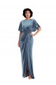 Azul polvoriento Cubierta Terciopelo Elástico Largo Vestidos de dama de honor / Vestidos de fiesta Fábrica