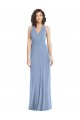 Azul polvoriento Trompeta Halter Cuello en V Gasa Largo Formales Vestidos de dama de honor / Vestidos de noche Fábrica