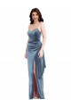 Azul polvoriento Trompeta Tirantes espagueti Terciopelo Elástico Largo Formales Vestidos de dama de honor / Vestidos de fiesta Fábrica