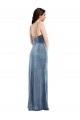 Azul polvoriento Trompeta Tirantes espagueti Terciopelo Elástico Largo Formales Vestidos de dama de honor / Vestidos de fiesta Fábrica