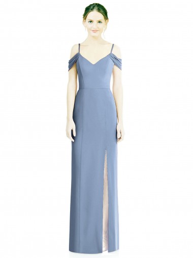 Azul polvoriento línea A Hombros Descubiertos Gasa Largo Formales Vestidos de dama de honor / Vestidos de noche Fábrica