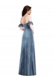 Azul polvoriento línea A Hombros Descubiertos Terciopelo Elástico Largo Vestidos de dama de honor / Vestidos de fiesta Fábrica