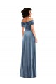 Azul polvoriento línea A Hombros Descubiertos Terciopelo Elástico Largo Vestidos de dama de honor / Vestidos de fiesta Fábrica