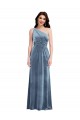 Azul polvoriento línea A Hombros Descubiertos Terciopelo Elástico Largo Vestidos de dama de honor / Vestidos de fiesta Fábrica
