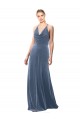 Azul polvoriento línea A Tirantes espagueti Halter Terciopelo Elástico Largo Vestidos de dama de honor / Vestidos de fiesta Fábrica