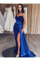 Azul real Cubierta Cuello de Corazón Barrer tren Lentejuelas Terciopelo Largo Vestidos de fiesta Fábrica