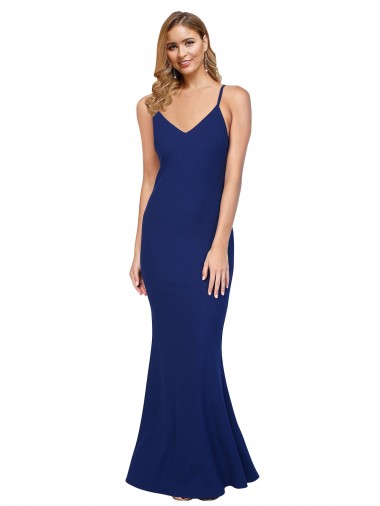 Azul real Cubierta Cuello en V Crepé Elástico Largo Formales Vestidos de dama de honor / Vestidos de fiesta Fábrica