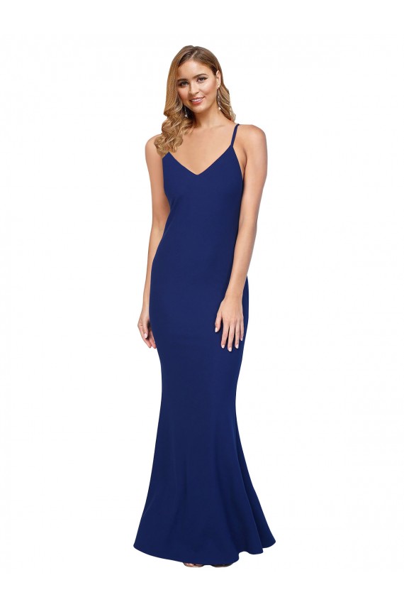 Azul real Cubierta Cuello en V Crepé Elástico Largo Formales Vestidos de dama de honor / Vestidos de fiesta Fábrica