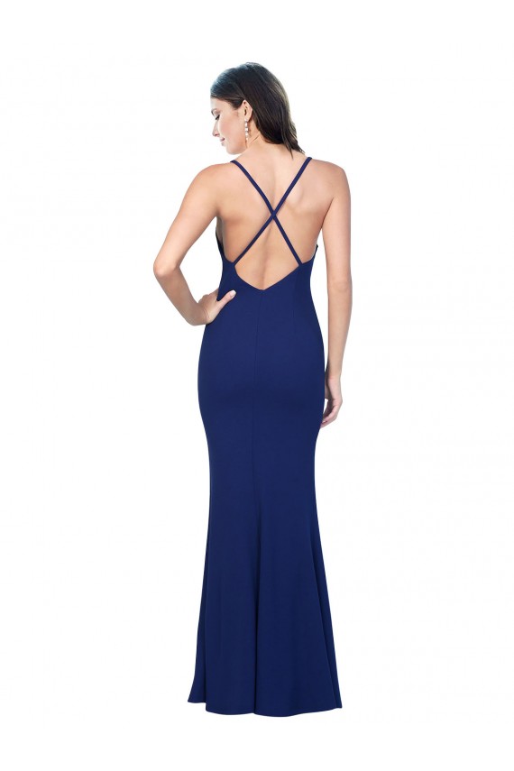 Azul real Cubierta Cuello en V Crepé Elástico Largo Formales Vestidos de dama de honor / Vestidos de fiesta Fábrica