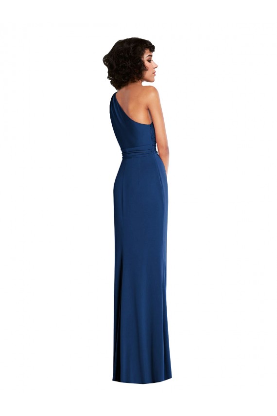 Azul real Cubierta Un Hombre Spandex Largo Vestidos de dama de honor / Vestidos de fiesta Fábrica
