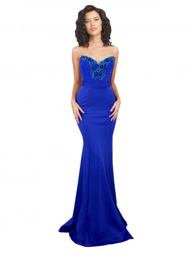 Azul real Sirena Cuello Alto Crepé Elástico Largo Formales Vestidos de dama de honor / Vestidos de fiesta Fábrica