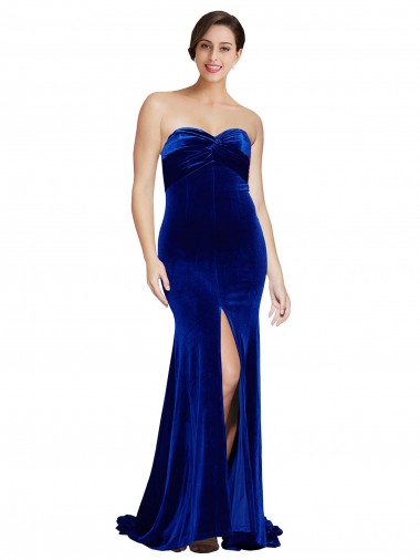 Azul real Sirena Cuello de Corazón Sin tirantes Barrer tren Terciopelo Elástico Largo Formales Vestidos de dama de honor / Vestidos de fiesta Fábrica