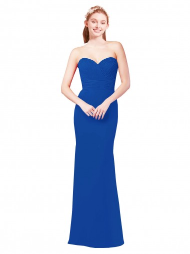 Azul real línea A Cuello de Corazón Gasa Largo Vestidos de dama de honor Fábrica
