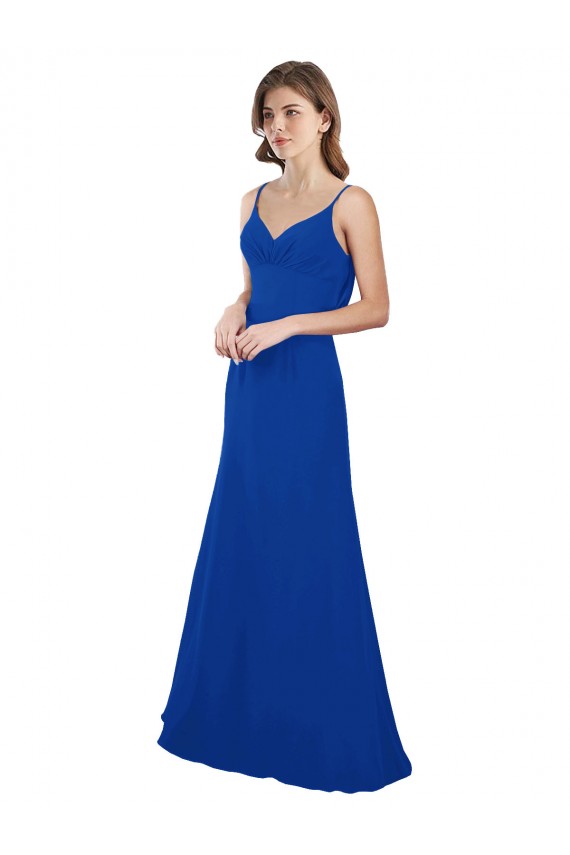 Azul real línea A Cuello de Corazón Gasa Largo Vestidos de dama de honor Fábrica